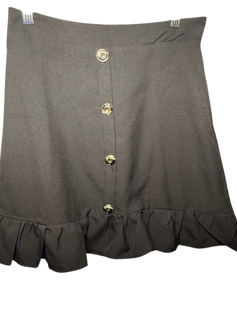 Black Ruffle Hem Mini Skort Gold Button Detail Women’s Medium Est